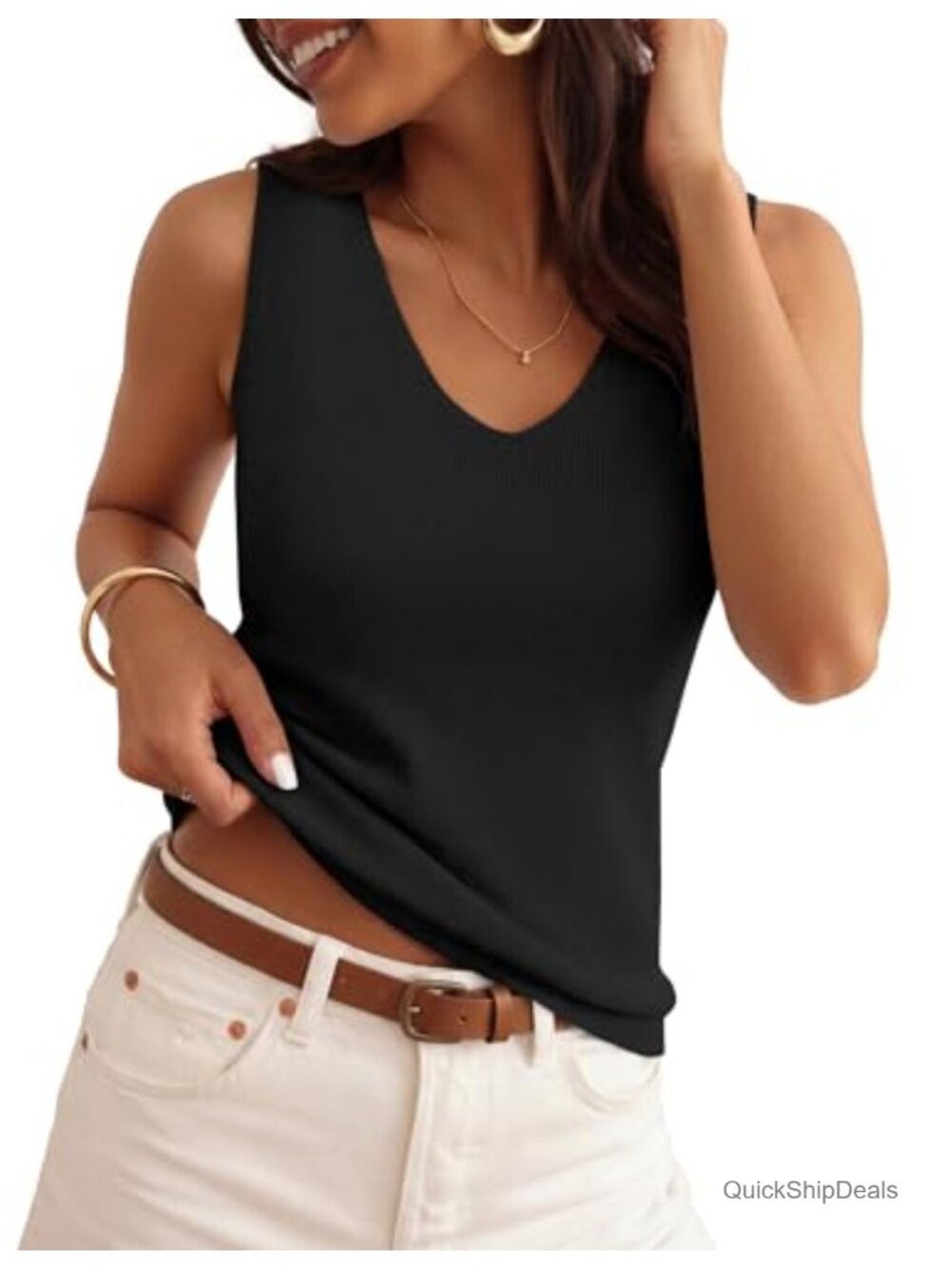 Knit Vest Tank Top Sleeveless V Neck Sweater Summer Casual Layering